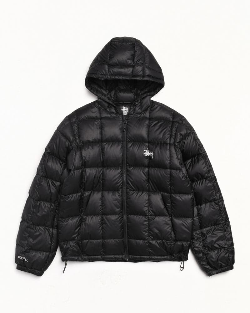 Black midweight hooded puffer
